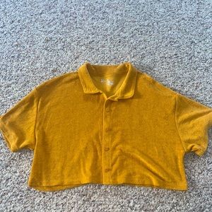 kohls: Large, mustard yellow/orange button up, crop top tee